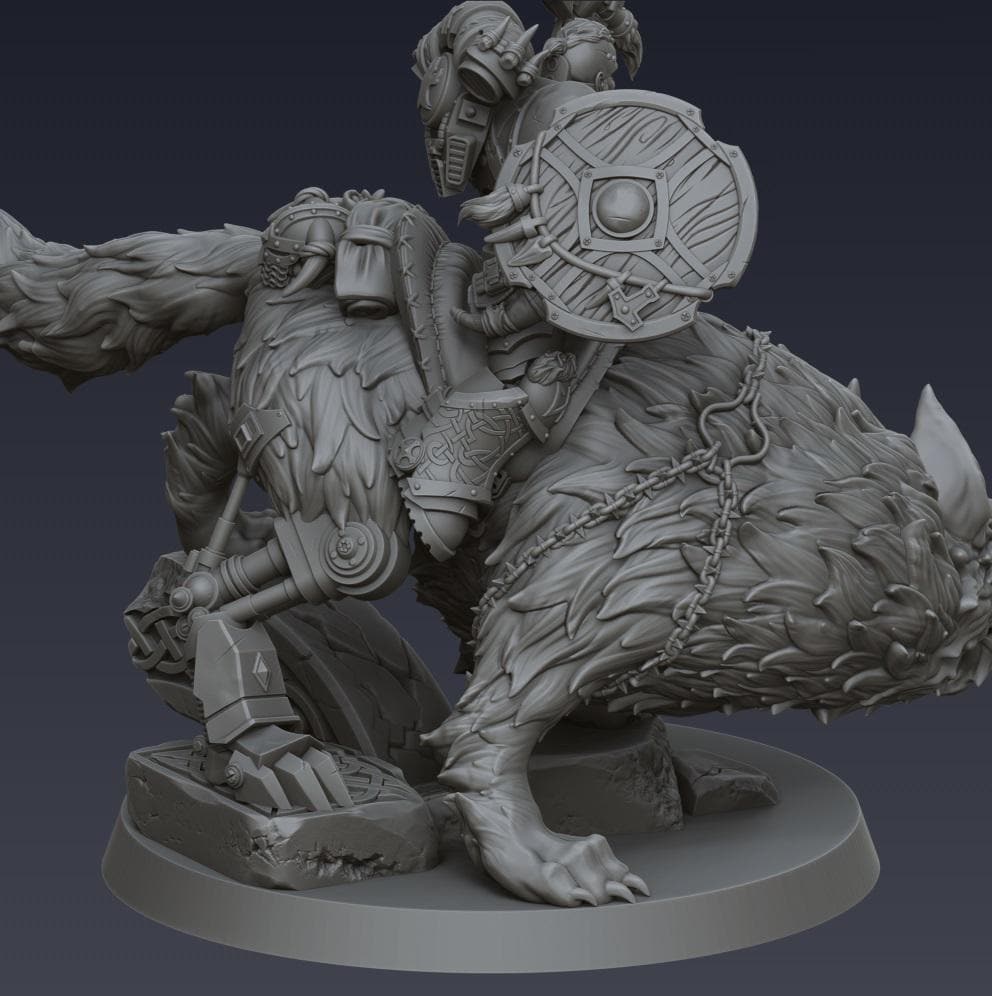 Space Viking Captain on Storm Wolf - Cyberbrush 3D - Tabletop Wargaming Miniature Grim-Dark Sci-Fi Proxy