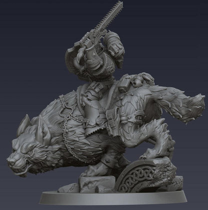 Space Viking Captain on Storm Wolf - Cyberbrush 3D - Tabletop Wargaming Miniature Grim-Dark Sci-Fi Proxy