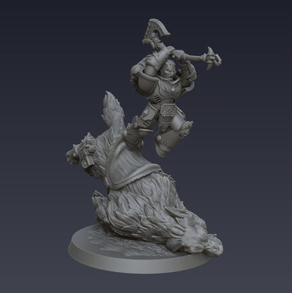 Space Viking Berserker on Storm Wolf - Cyberbrush 3D - Tabletop Wargaming Miniature Grim-Dark Sci-Fi Proxy