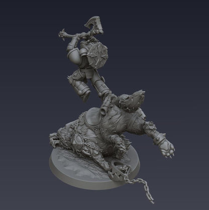 Space Viking Berserker on Storm Wolf - Cyberbrush 3D - Tabletop Wargaming Miniature Grim-Dark Sci-Fi Proxy