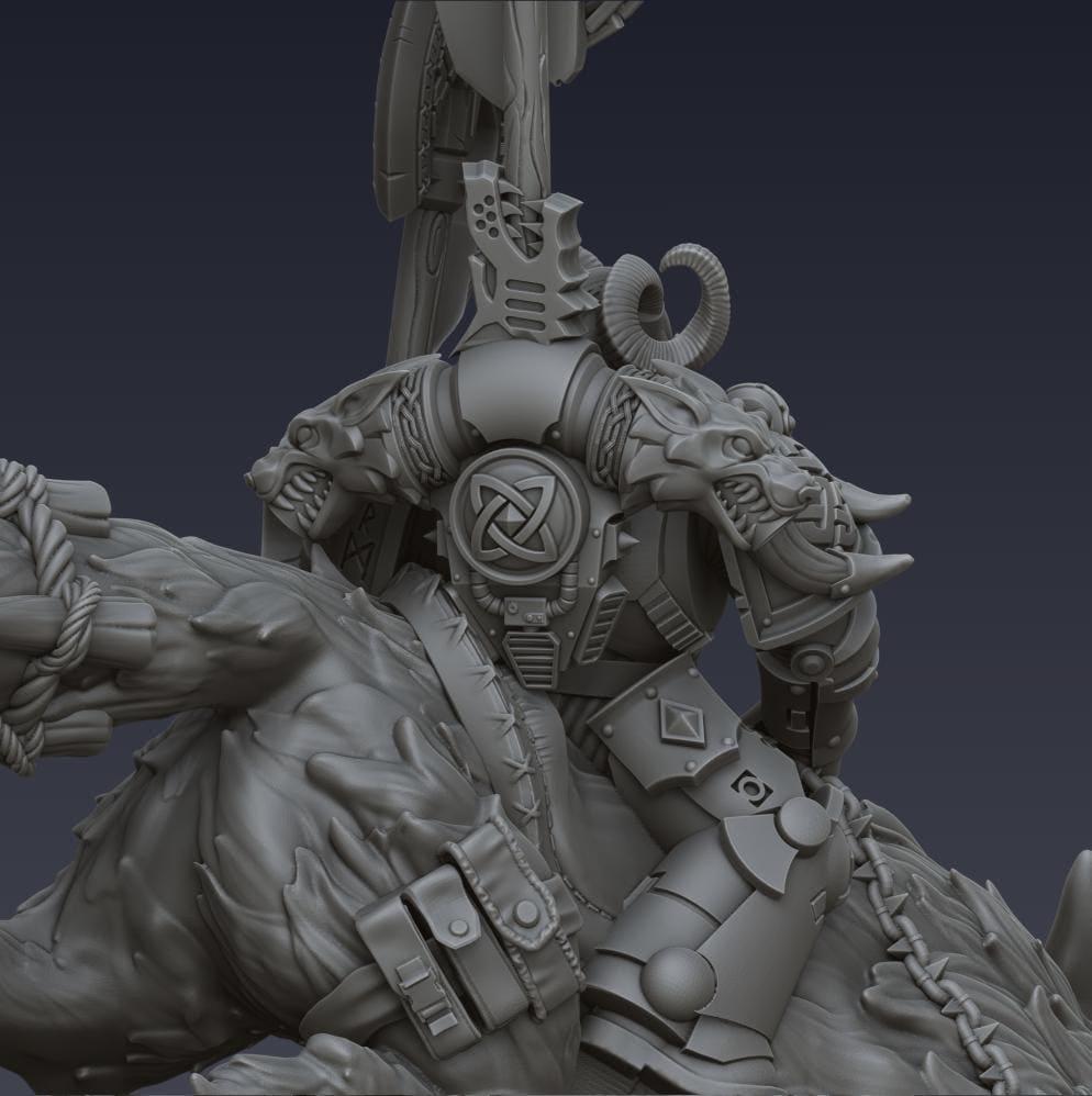 Space Viking Jarl on Storm Wolf - Cyberbrush 3D - Tabletop Wargaming Miniature Grim-Dark Sci-Fi Proxy