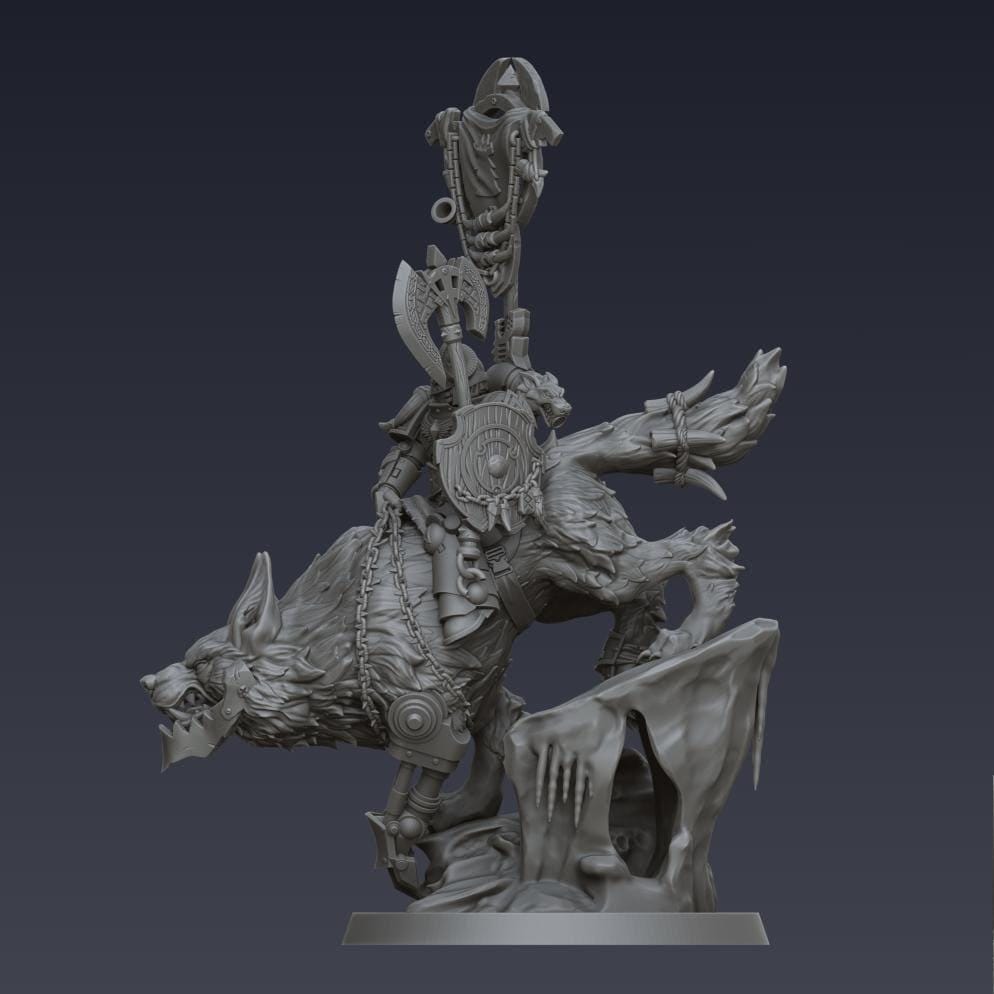 Space Viking Jarl on Storm Wolf - Cyberbrush 3D - Tabletop Wargaming Miniature Grim-Dark Sci-Fi Proxy