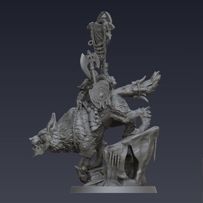 Space Viking Jarl on Storm Wolf - Cyberbrush 3D - Tabletop Wargaming Miniature Grim-Dark Sci-Fi Proxy