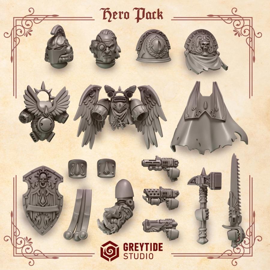 Hero Pack | Crimson Lords | Upgrades | Greytide Studio | Tabletop Wargaming Miniature Grim-Dark Sci-Fi Proxy