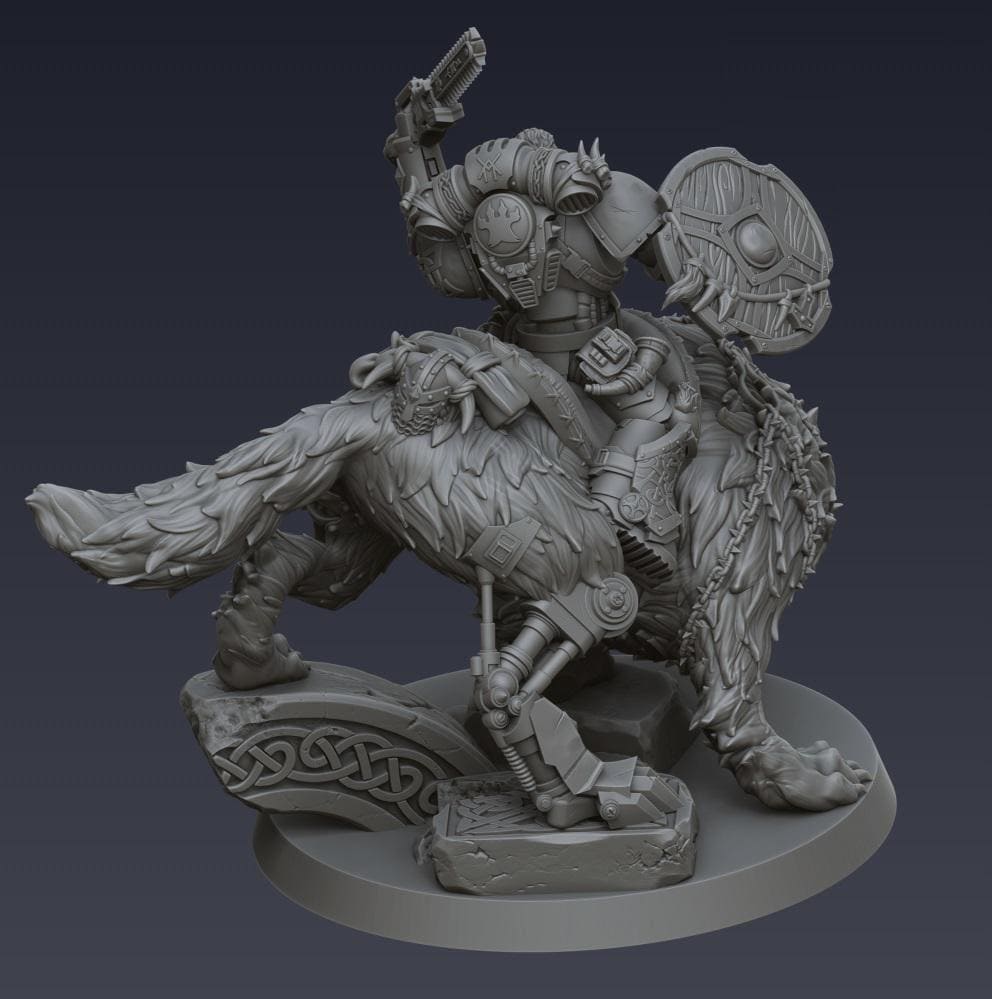 Space Viking Captain on Storm Wolf - Cyberbrush 3D - Tabletop Wargaming Miniature Grim-Dark Sci-Fi Proxy