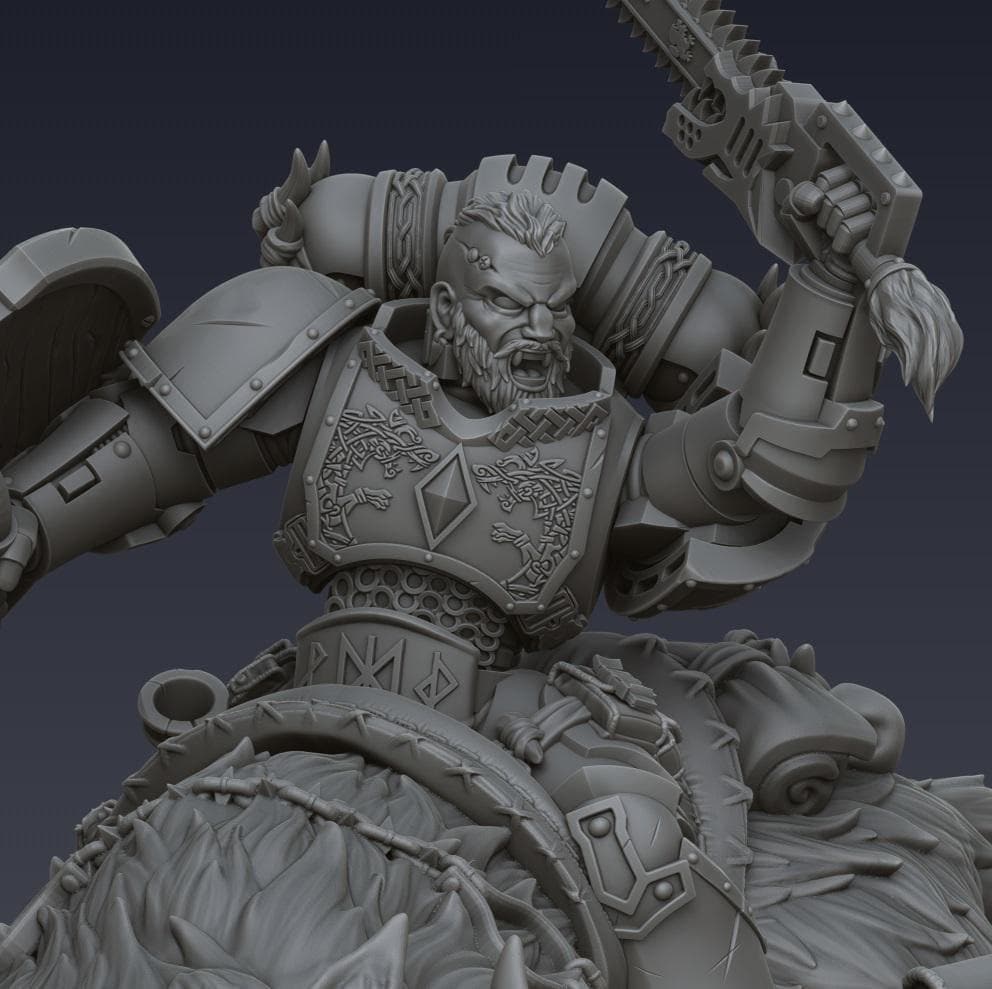 Space Viking Captain on Storm Wolf - Cyberbrush 3D - Tabletop Wargaming Miniature Grim-Dark Sci-Fi Proxy