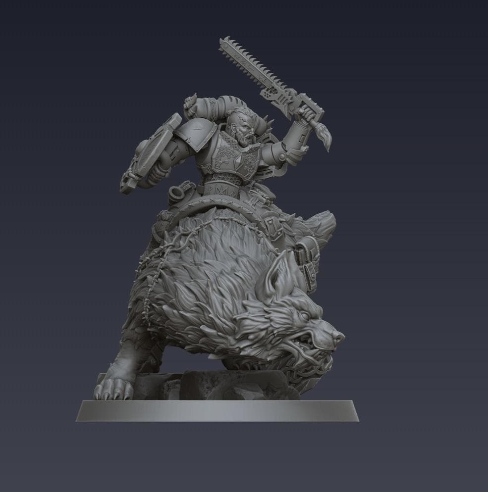 Space Viking Captain on Storm Wolf - Cyberbrush 3D - Tabletop Wargaming Miniature Grim-Dark Sci-Fi Proxy