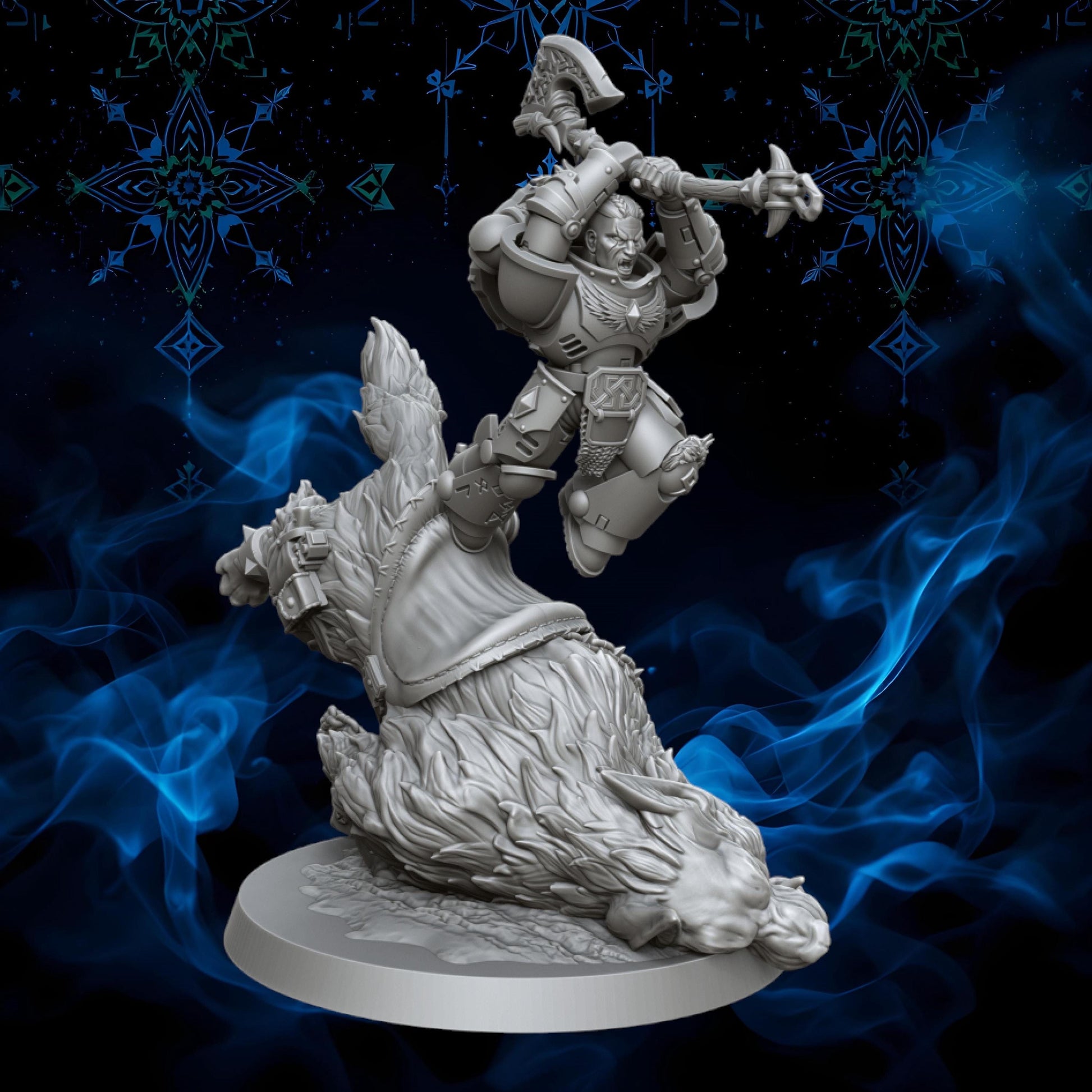 Space Vikings Berserker on Storm Wolf - Cyberbrush 3D - Tabletop Wargaming Miniature Grim-Dark Sci-Fi Proxy