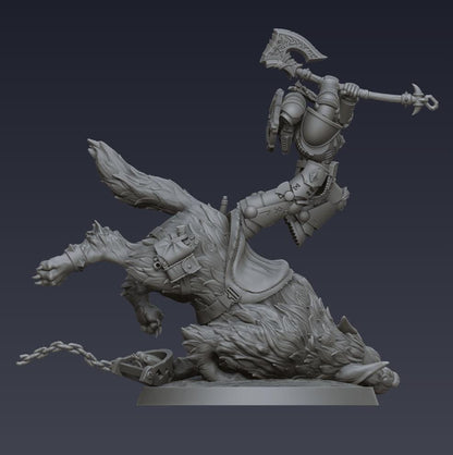 Space Viking Berserker on Storm Wolf - Cyberbrush 3D - Tabletop Wargaming Miniature Grim-Dark Sci-Fi Proxy