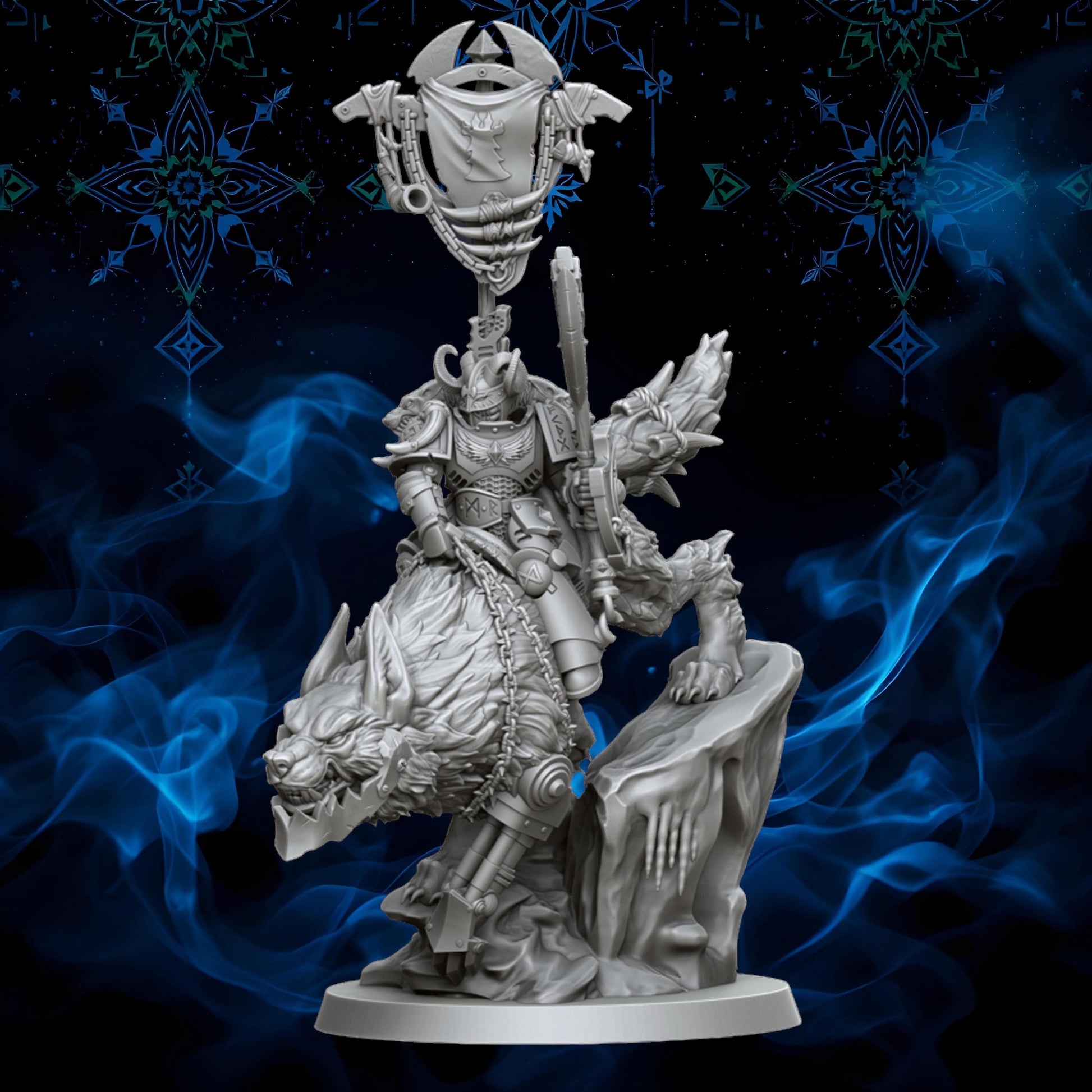 Space Vikings Jarl on Storm Wolf - Cyberbrush 3D - Tabletop Wargaming Miniature Grim-Dark Sci-Fi Proxy