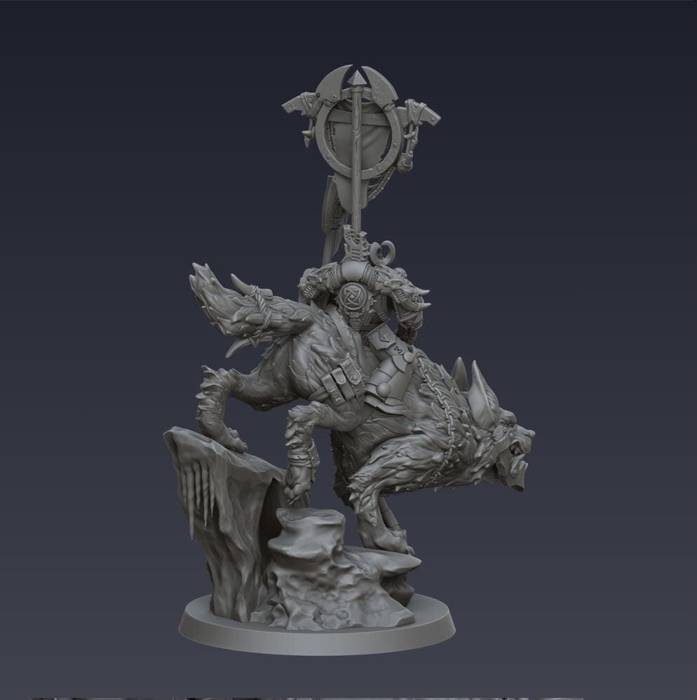 Space Viking Jarl on Storm Wolf - Cyberbrush 3D - Tabletop Wargaming Miniature Grim-Dark Sci-Fi Proxy