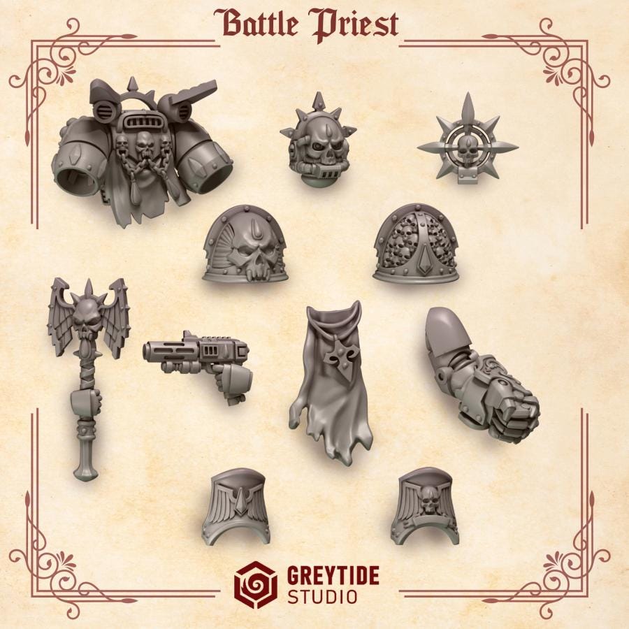 Battle Priest Pack | Crimson Lords | Upgrades | Greytide Studio | Tabletop Wargaming Miniature Grim-Dark Sci-Fi Proxy