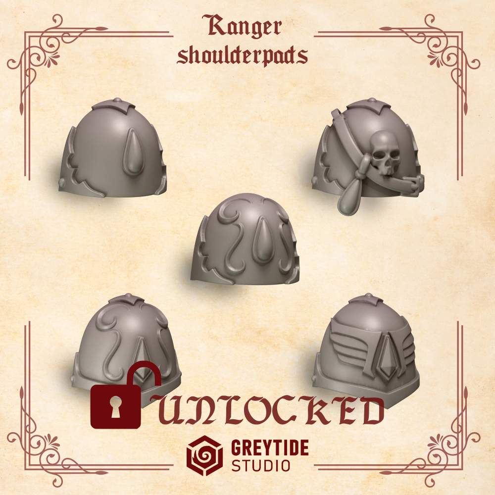 Ranger Shoulderpads | Crimson Lords | Upgrades | Greytide Studio | Tabletop Wargaming Miniature Grim-Dark Sci-Fi Proxy