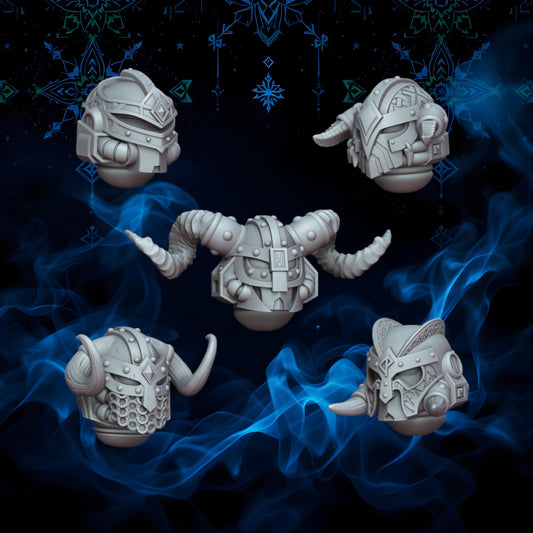 Space Vikings Head Set 1 (x5 heads) | Upgrades | Cyberbrush 3D | Tabletop Wargaming Miniature Grim-Dark Sci-Fi Proxy