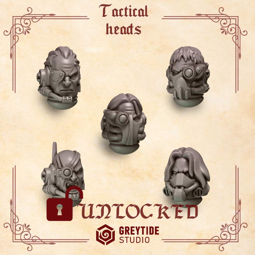 Tactical Heads | Crimson Lords | Upgrades | Greytide Studio | Tabletop Wargaming Miniature Grim-Dark Sci-Fi Proxy